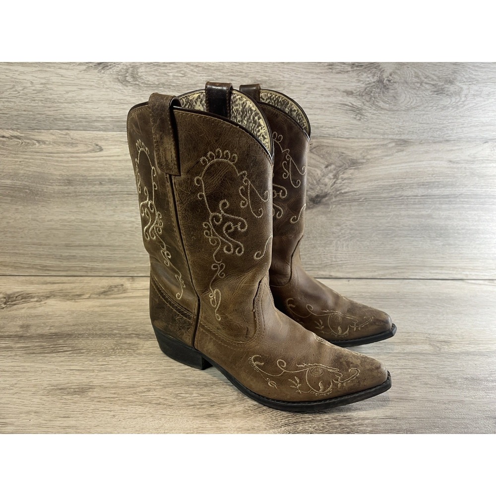 Smoky Mountain Cowboy Brown Youth Boots Style 3754Y Embroidered Design Sz 6 R